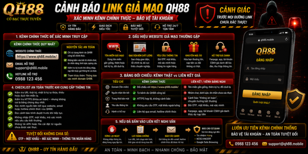 Cảnh báo link giả mạo QH88