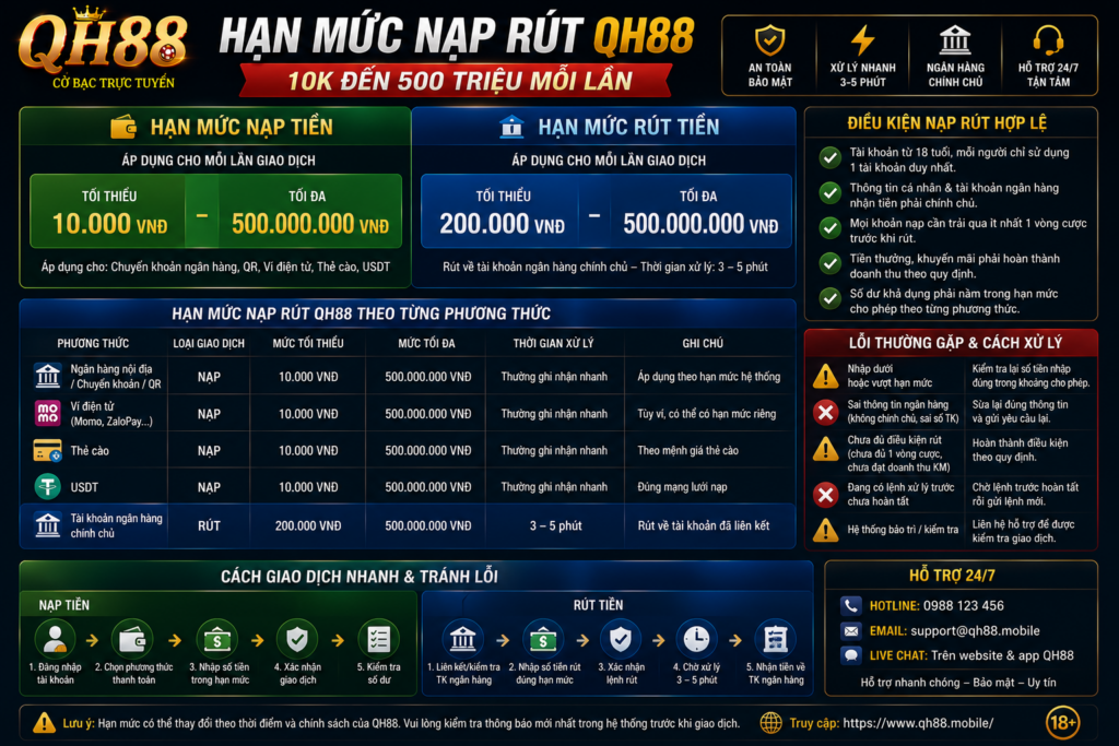 Hạn mức nạp rút QH88