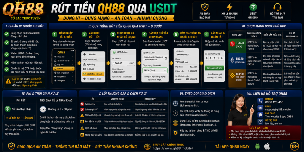 Rút tiền QH88 qua USDT